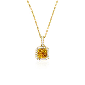 Princess Cut Yellow Sapphire Pendant Necklace