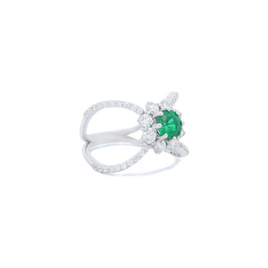Emerald Halo Open Shank Diamond Ring