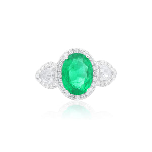 Emerald with Rose Cut Diamond Accent Ring