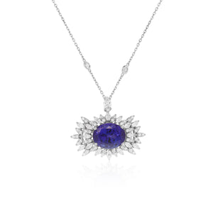East West Tanzanite and Diamond Feather Pendant
