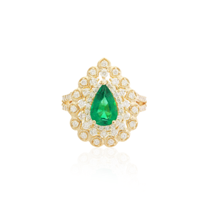 Pear Shaped Emerald and Diamond Bubble Bezel Ring
