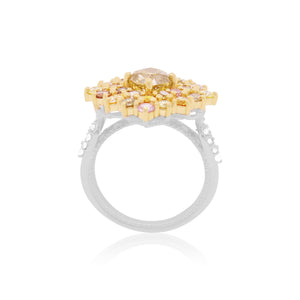 Cushion Yellow Diamond Art Nouveau Ring