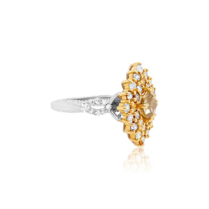 Cushion Yellow Diamond Art Nouveau Ring