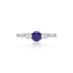 Oval Blue Sapphire Delicate Mixed Diamond Band Ring