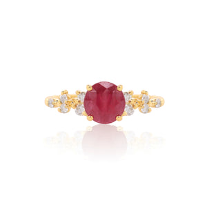 Round Ruby Delicate Diamond Band Ring