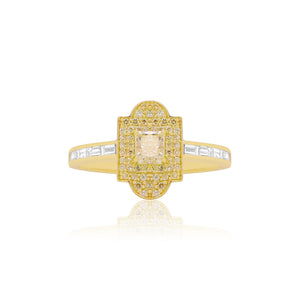 Vintage Princess Cut Yellow Diamond Gold Ring