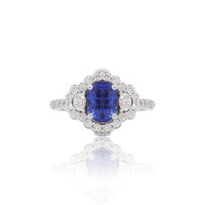Fancy Oval Blue Sapphire Halo Ring