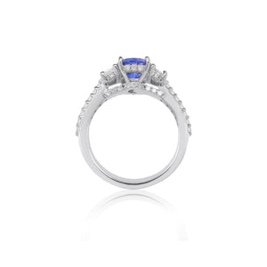 Oval Blue Sapphire Moon Shaped Diamond Ring