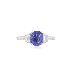 Oval Blue Sapphire Moon Shaped Diamond Ring