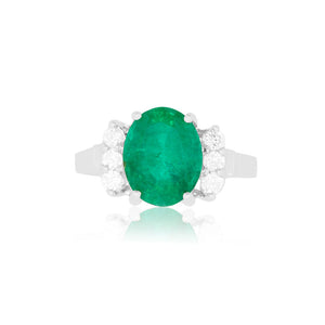 Oval Emerald and Round Diamond Accent Ring