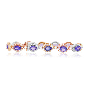 Oval Tanzanite Tri Color Halo Bracelet