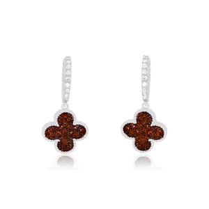 Red Diamond Cluster Clover Earrings