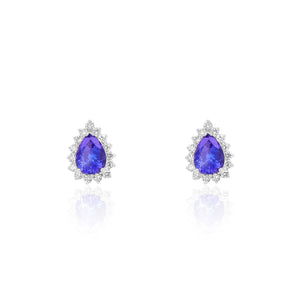 White Gold Pear Shape Tanzanite Halo Stud Earrings