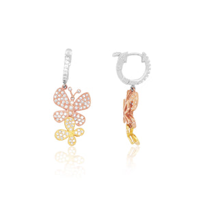 Tri Color Diamond Butterfly Earrings