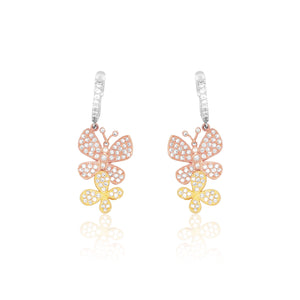 Tri Color Diamond Butterfly Earrings