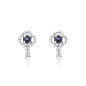 Round Sapphire Clover Diamond Earrings