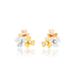 Tri Color Gold Flower Earrings