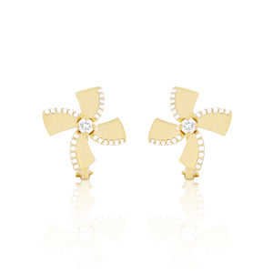 Yellow Gold Flower Diamond Earrings