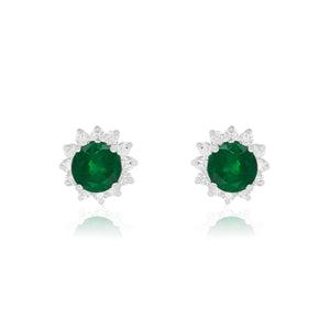 Round Emerald Halo Stud Earrings