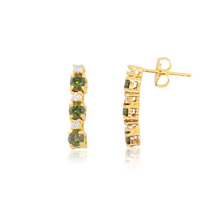 Round Green and White Diamond Drop Earrings