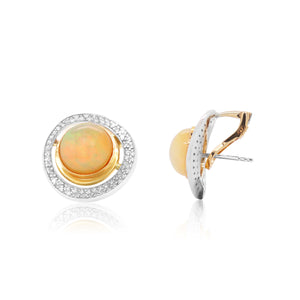 Two Tone Opal Diamond Stud Earrings