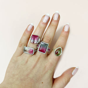 Emerald Cut Bicolored Tourmaline Fancy Diamond Ring