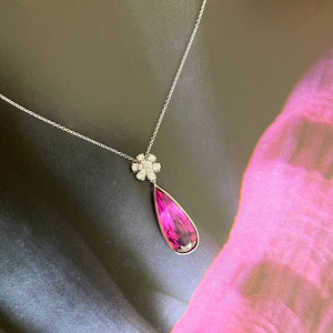 Pink Tourmaline Pear Shape Flower Pendant