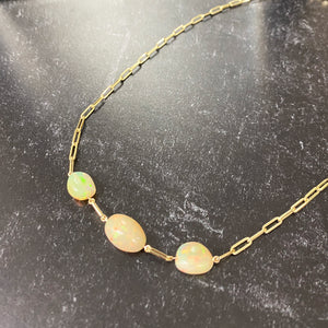 Three Stone Opal Paperclip Link Necklace