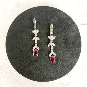 Oval Ruby Dangle Design Earrings