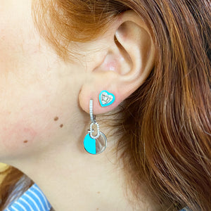 Turquoise Enamel Round Diamond Drop Earrings