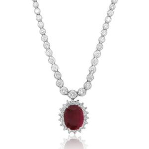 Oval Ruby Halo Diamond Necklace