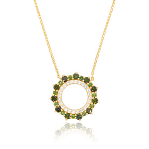 Round Green Diamond Paperclip Chain Necklace