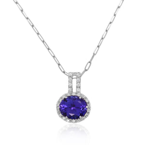 Oval Shaped Tanzanite Halo Pendant Necklace