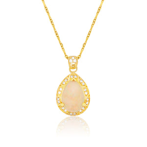 Pear Opal Diamond Gold Necklace