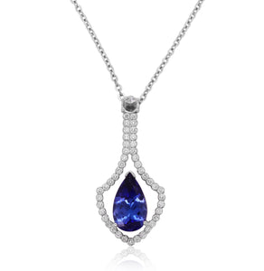 Pear Shaped Tanzanite Diamond Drop Pendant Necklace
