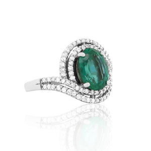 Oval Emerald Diamond Double Halo Swirl Ring
