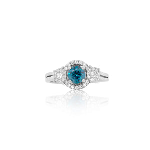 Round Blue Diamond Halo Ring