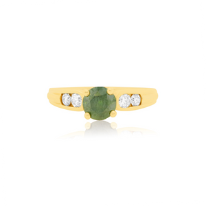 Round Green Diamond Ring 14K Yellow Gold