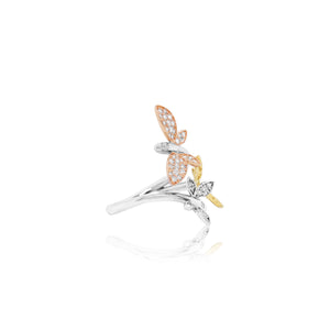 Diamond Butterfly Tri Color Ring