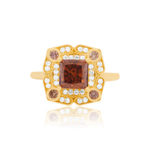 Princess Cut Cognac Diamond Art Deco Ring