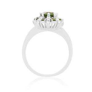 Round Green Diamond Unique Halo Ring