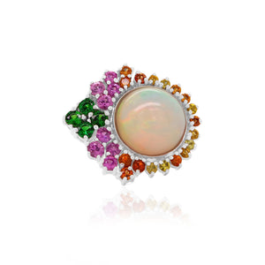 Asymmetrical Multicolor Sapphire Opal Flower Ring