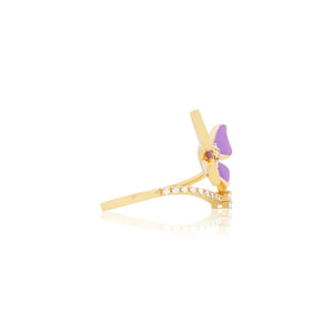 Purple Enamel and Diamond Butterfly Ring
