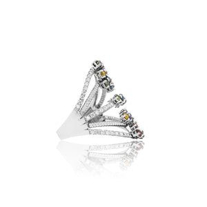 Multicolor Diamond and White Diamond Over the Knuckle Ring