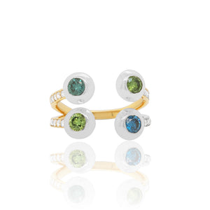 Two Tone Blue and Green Diamond Ring