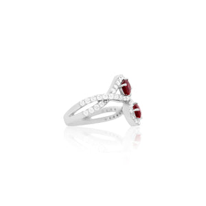 Pear Shaped Double Ruby Diamond Ring
