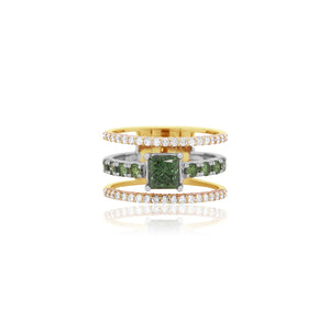 Two Tone Princess Cut Green Diamond Ring