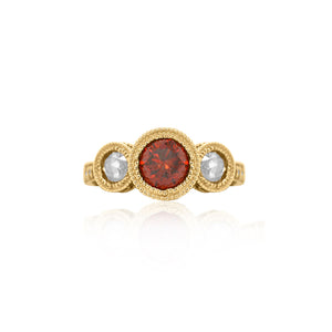 Round Red Diamond Ring In Yellow Gold
