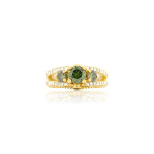 Round Green Diamond Yellow Gold Ring