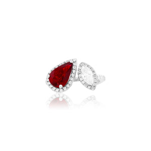 Toi et Moi Pear Ruby and Marquise Diamond Ring